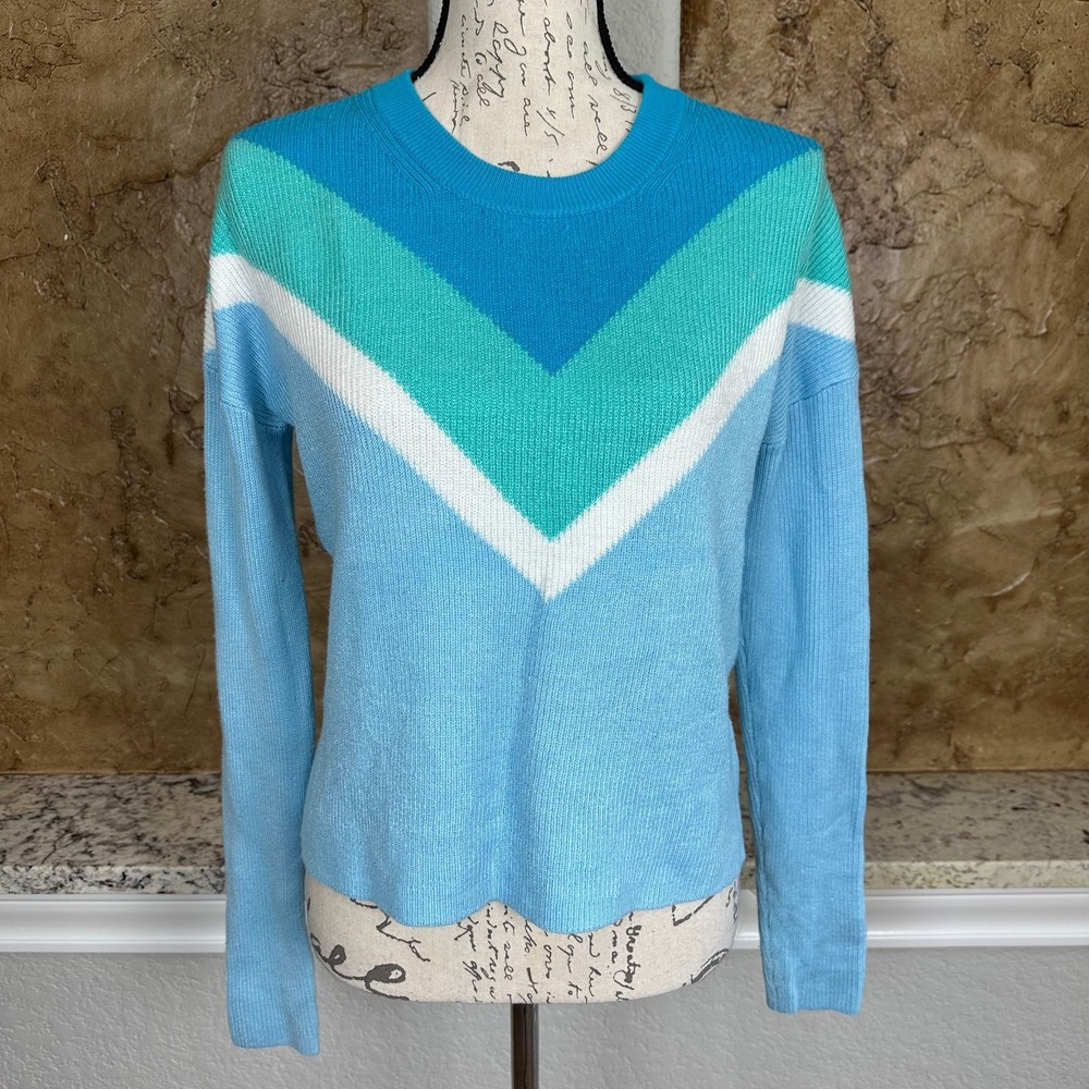 Lilly Pulitzer Rivka Sweater Women XS Knit Chevron Stripe Crew Neck Ravello Blue